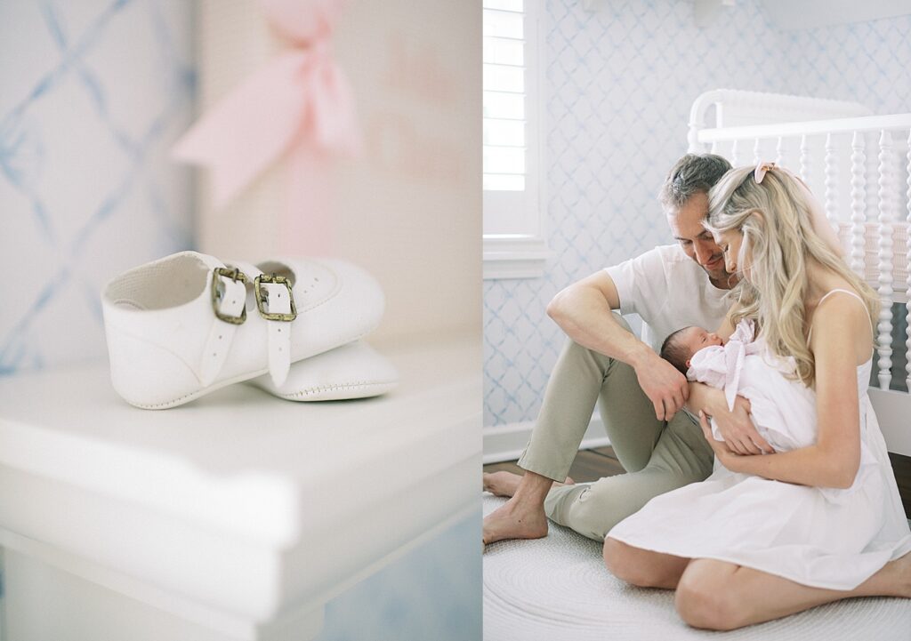 Mom and daddy holding newborn baby during newborn lifestyle photography in Indianapolis