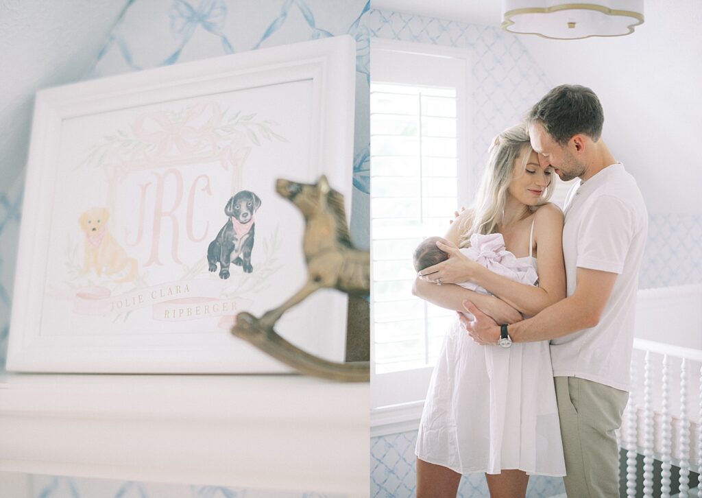 Mom and dad holding baby during newborn lifestyle photography in Indianapolis